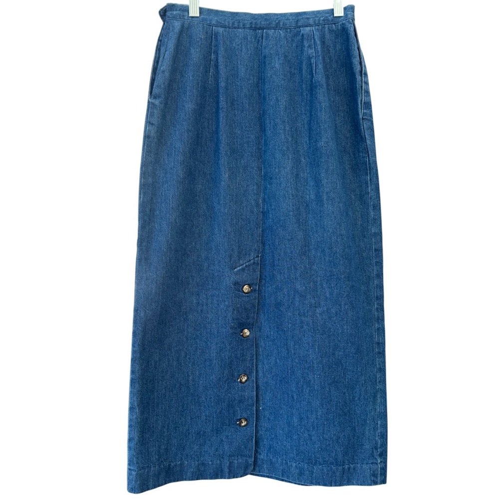 Talbots Vintage 90s Denim Skirt USA Made Retro High Waist Pleated Cotton Size 10 - Picture 8 of 14